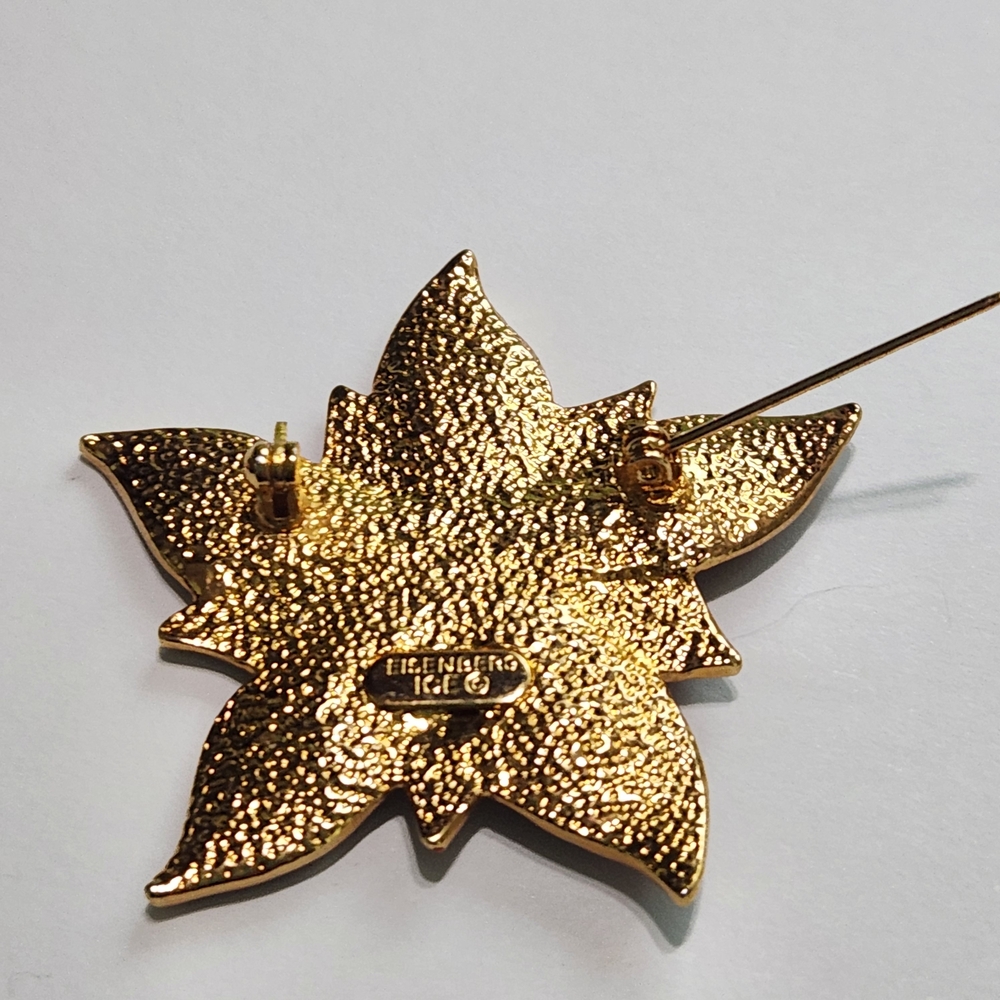 Vintage Eisenberg Ice Red Enamel & Rhinestone Poinsettia Flower Brooch - Picture 4 of 5